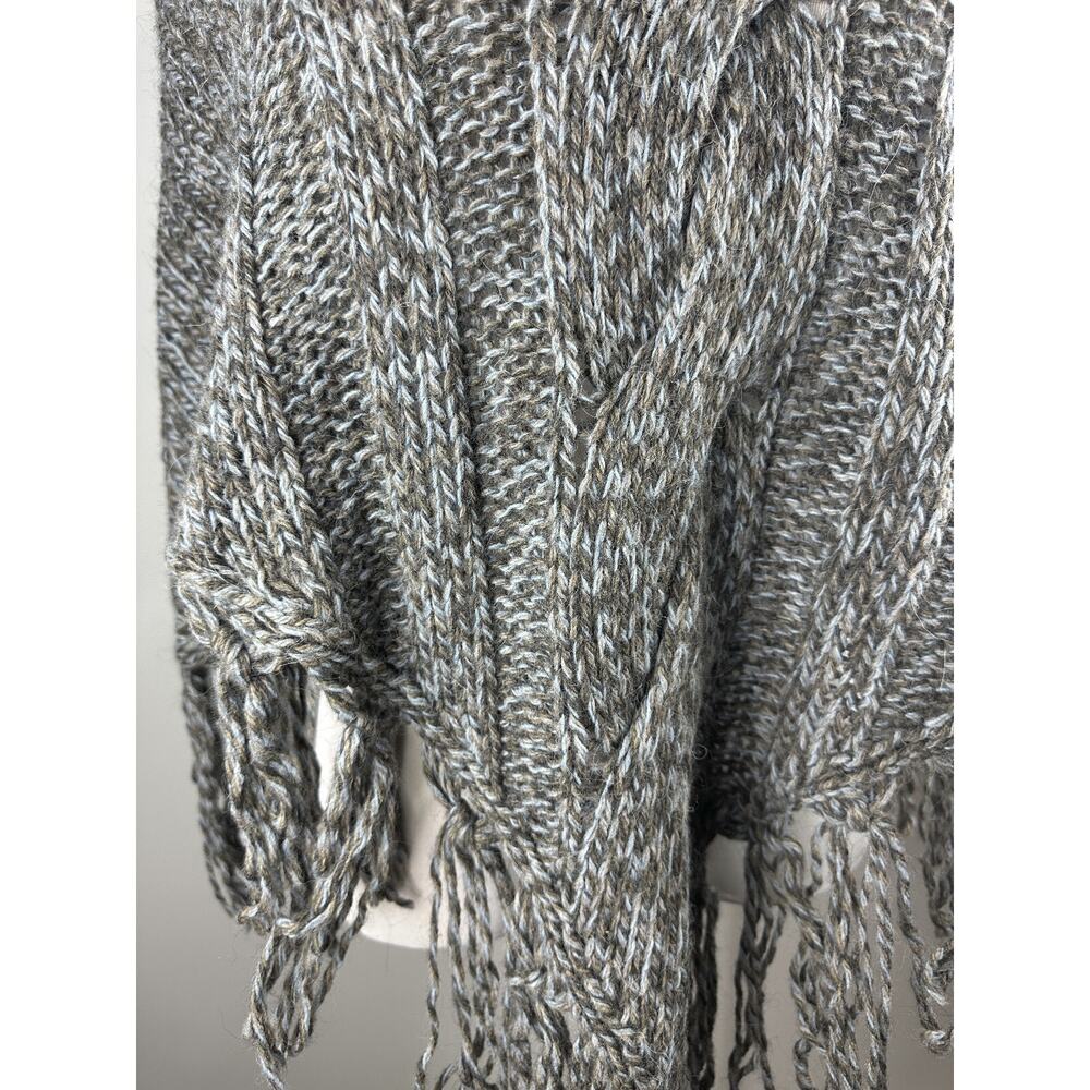 Inis Crafts 100% Merino Wool Poncho Sweater Cape Fringe Brown Irish Made S/M - Picture 7 of 16
